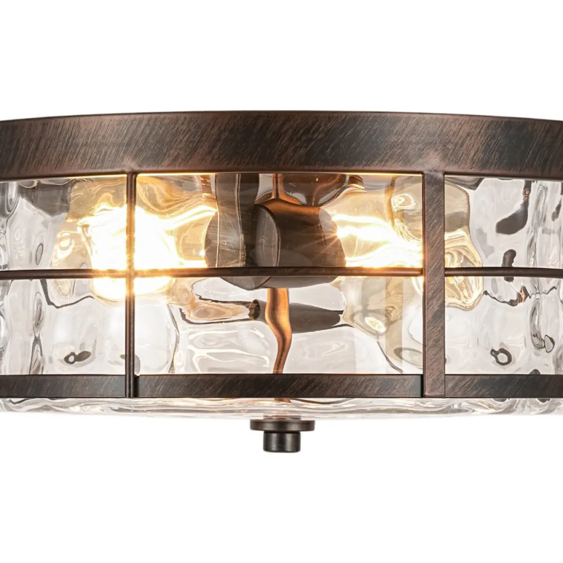 Vintage 2-Light Hammered Glass Round Drum Flush Mount