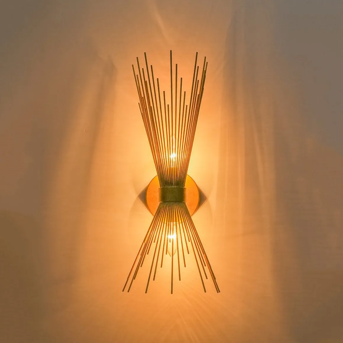 Vintage 2-Light Sunburst Antique Gold Vanity Wall Sconce