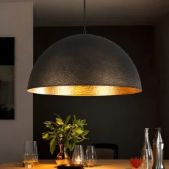 Vintage Luxe Black Gold Hammered Dome Pendant Light