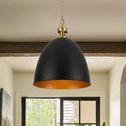 Vintage Luxe Farmhouse Large Iron Bell Pendant Light