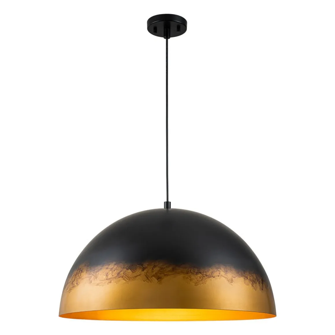 Vintage Luxe Gradient Black Gold Oversized Iron Dome Pendant