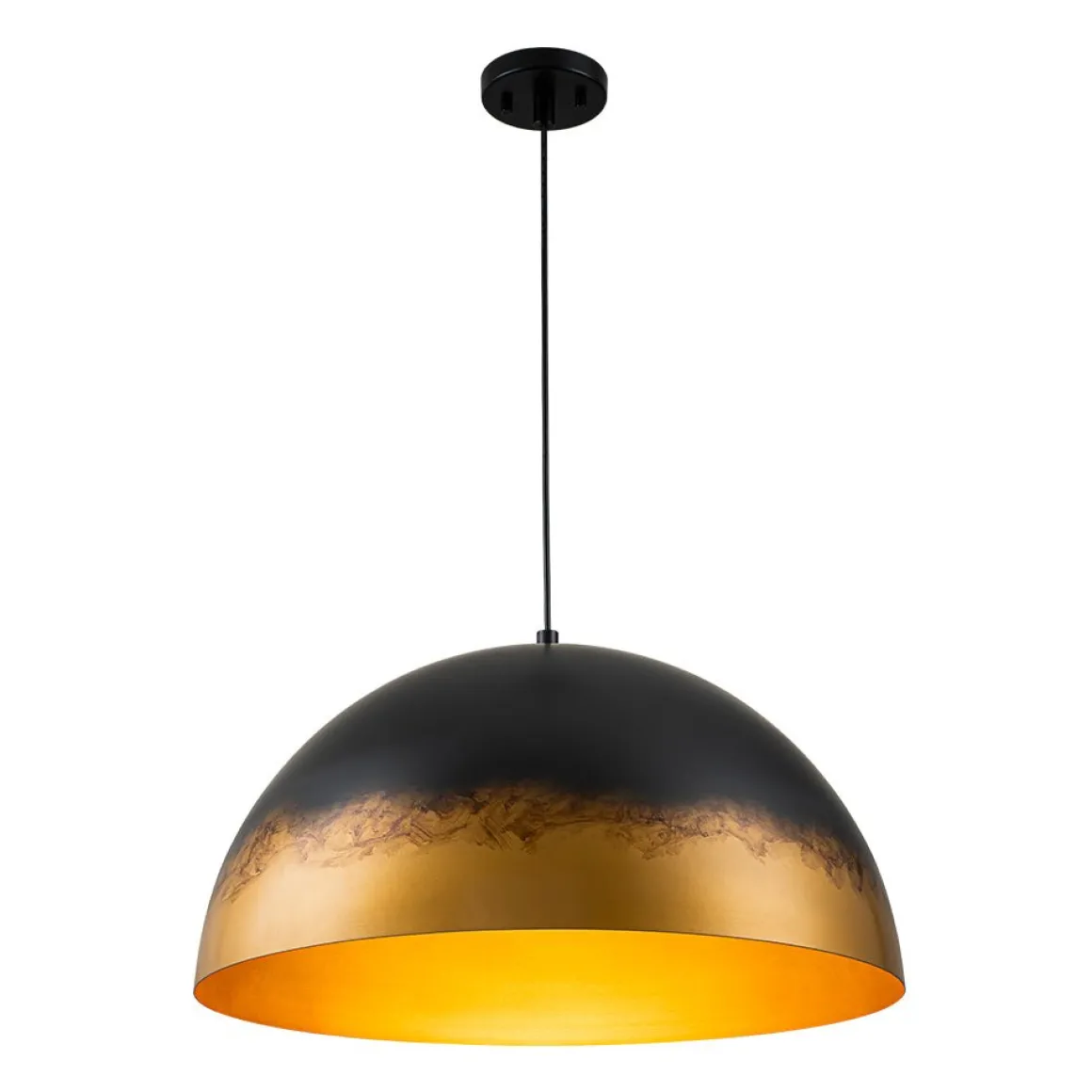 Vintage Luxe Gradient Black Gold Oversized Iron Dome Pendant