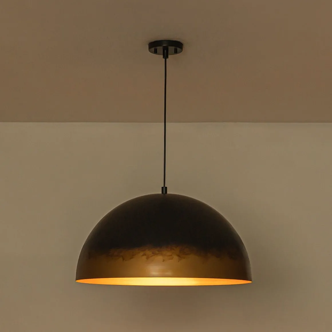Vintage Luxe Gradient Black Gold Oversized Iron Dome Pendant