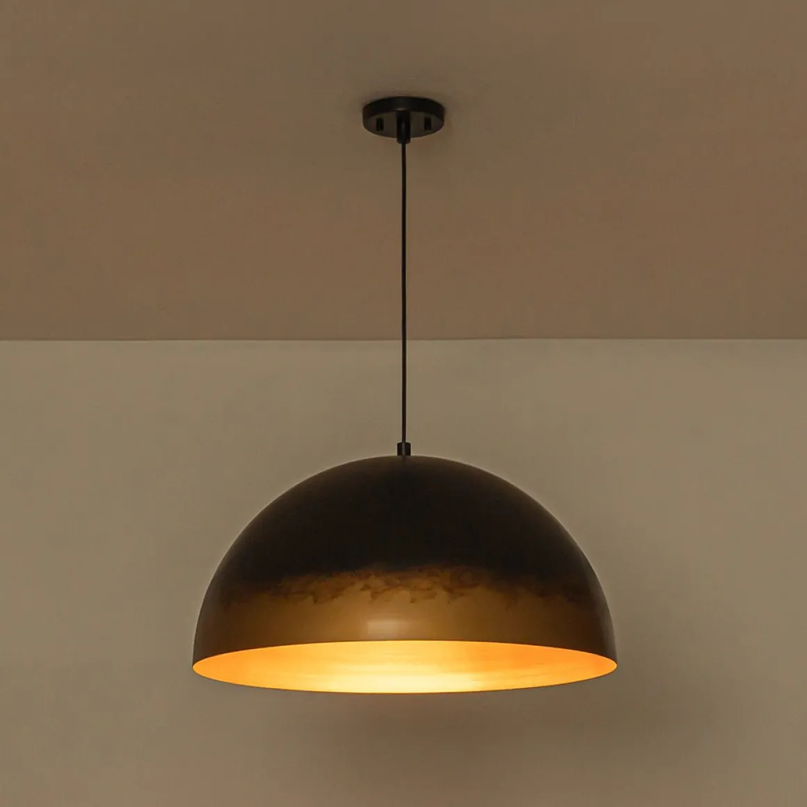 Vintage Luxe Gradient Black Gold Oversized Iron Dome Pendant