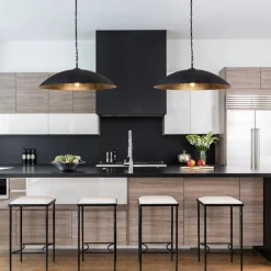 Vintage Oversized Flat Dome Metal Pendant Light
