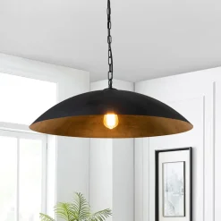 Vintage Oversized Flat Dome Metal Pendant Light
