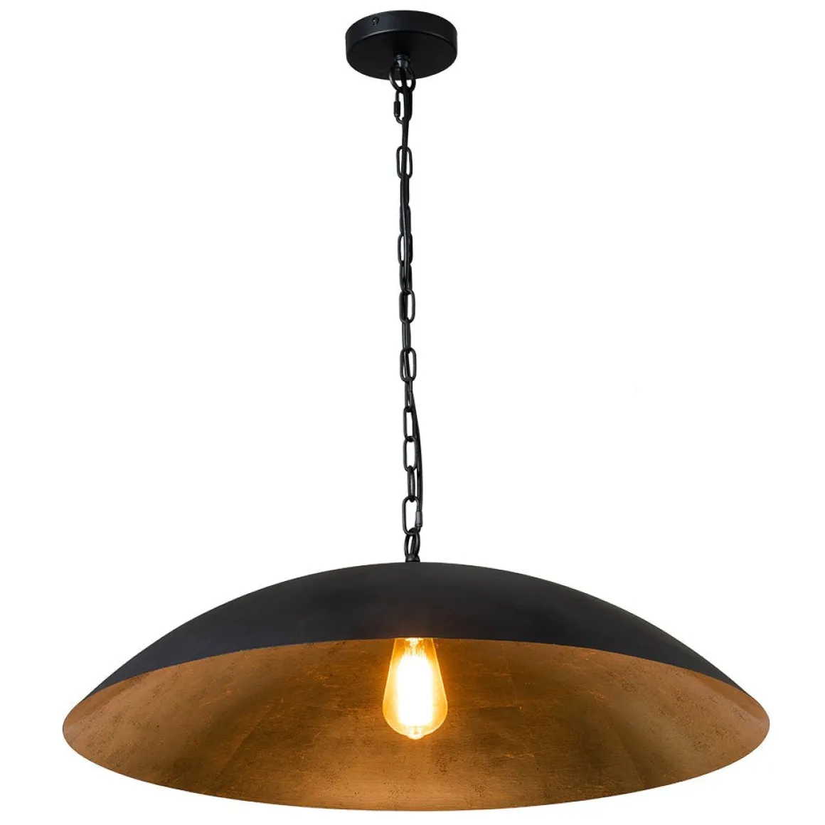 Vintage Oversized Flat Dome Metal Pendant Light