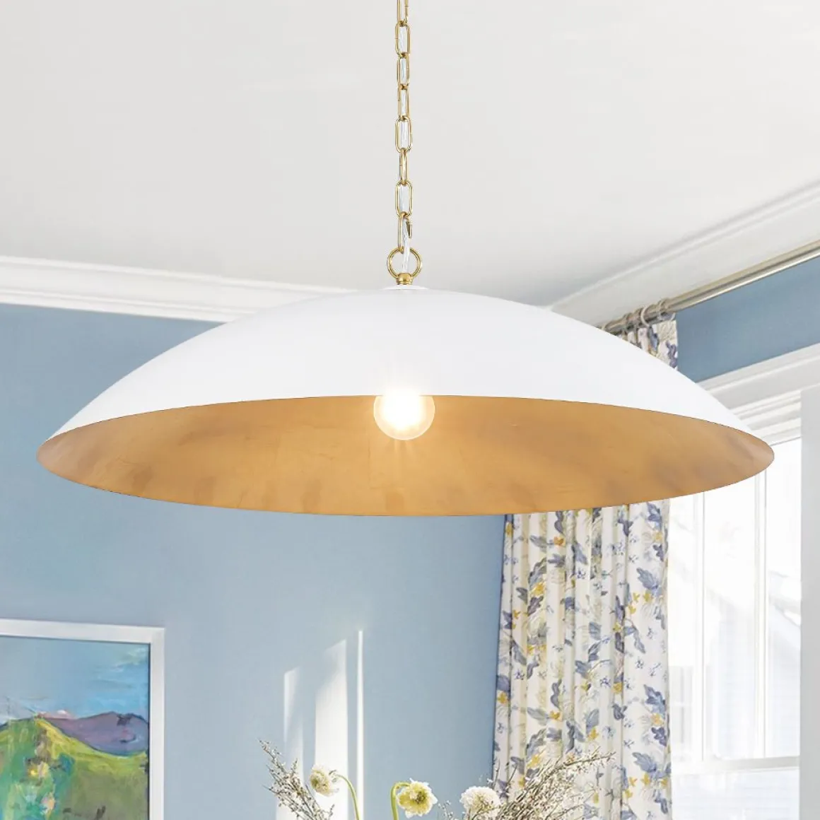 Vintage Oversized Flat Dome Metal Pendant Light
