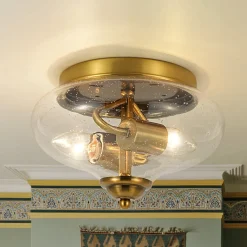 Vintage Round Clear Seeded Glass Flush Mount Ceiling Light