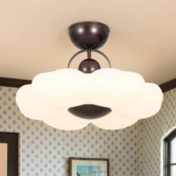 White Camellia Bloom Dimmable LED Semi Flush Mount Light