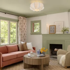White Silk Scalloped Cage Flush Mount Ceiling Light