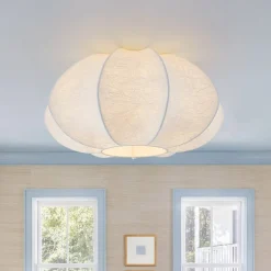 White Silk Scalloped Cage Flush Mount Ceiling Light