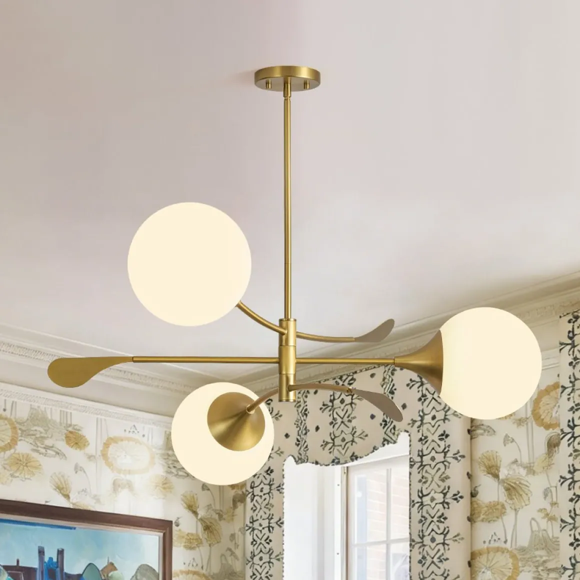 Wind-Vane Tiered 3-Light Opal Glass Globe Sputnik Chandelier