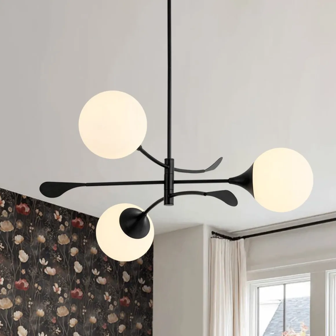 Wind-Vane Tiered 3-Light Opal Glass Globe Sputnik Chandelier