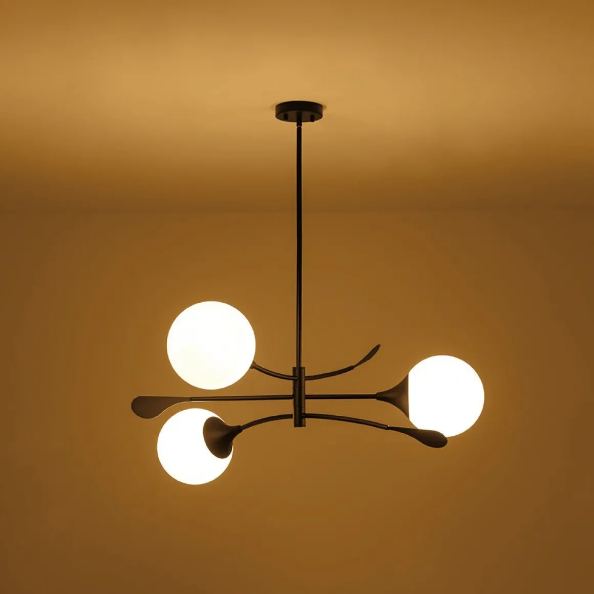 Wind-Vane Tiered 3-Light Opal Glass Globe Sputnik Chandelier