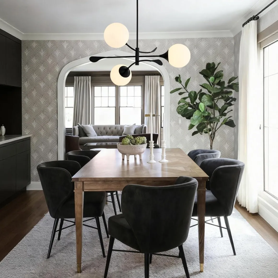 Wind-Vane Tiered 3-Light Opal Glass Globe Sputnik Chandelier