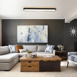 Wood Accent Oval Dimmable LED Flush Mount Ceiling Light